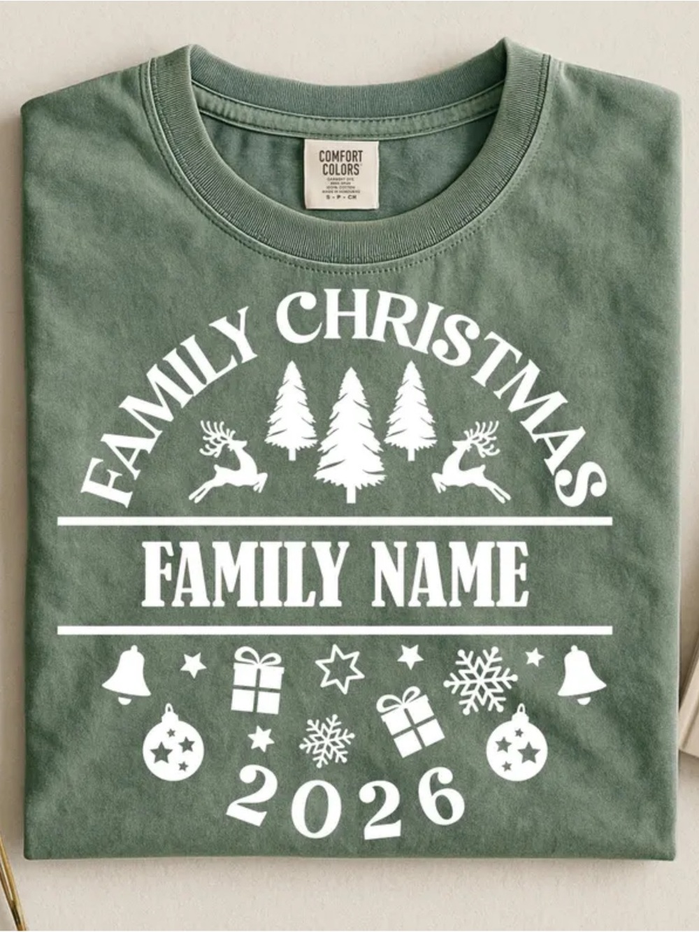 Comfort Colors Moss "Family Christmas 2026" Short Sleeve Tee